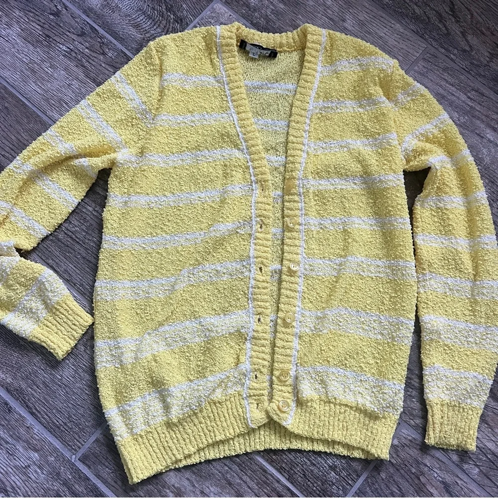 VINTAGE! Givenchy Sport Yellow and White Striped Cardigan, Button Closure, Large - Picture 4 of 6